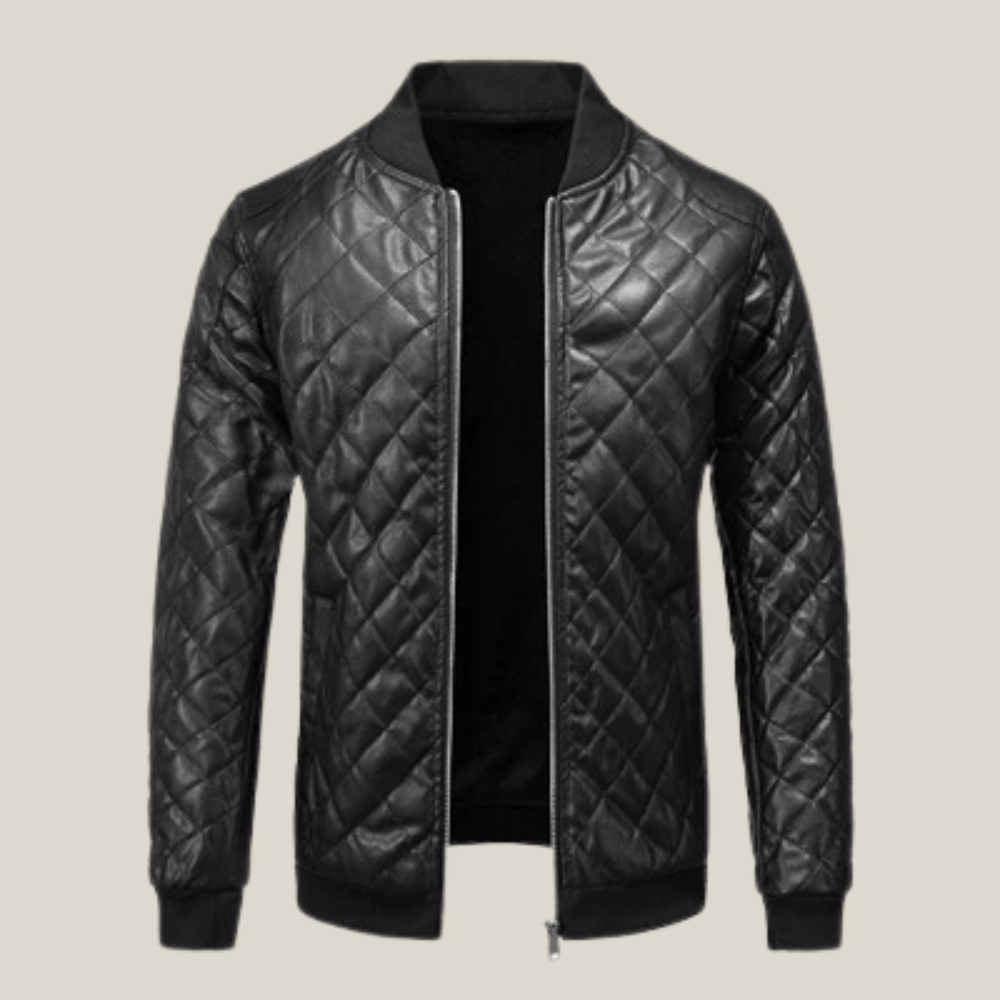 Textured Bomber Leather Jacket - Arklen