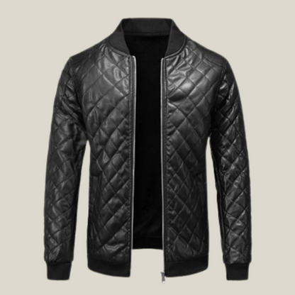 Textured Bomber Leather Jacket - Arklen