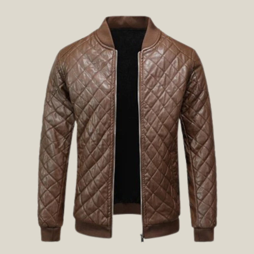 Textured Bomber Leather Jacket - Arklen