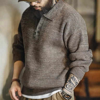 Arklen Retro Knit Polo Sweater – Soft & Breathable Long-Sleeve