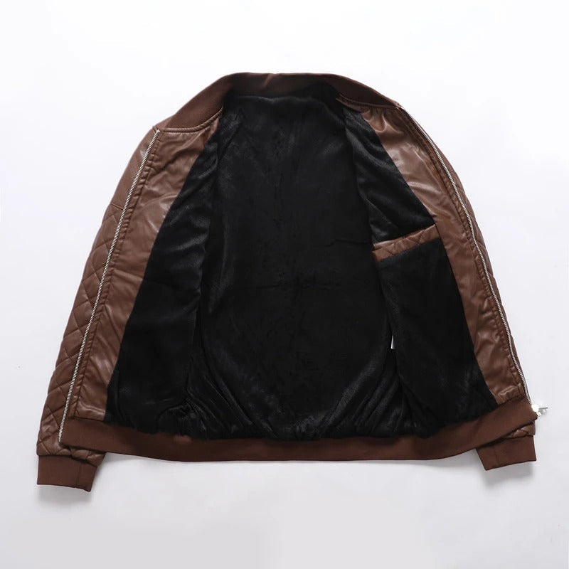 Textured Bomber Leather Jacket - Arklen