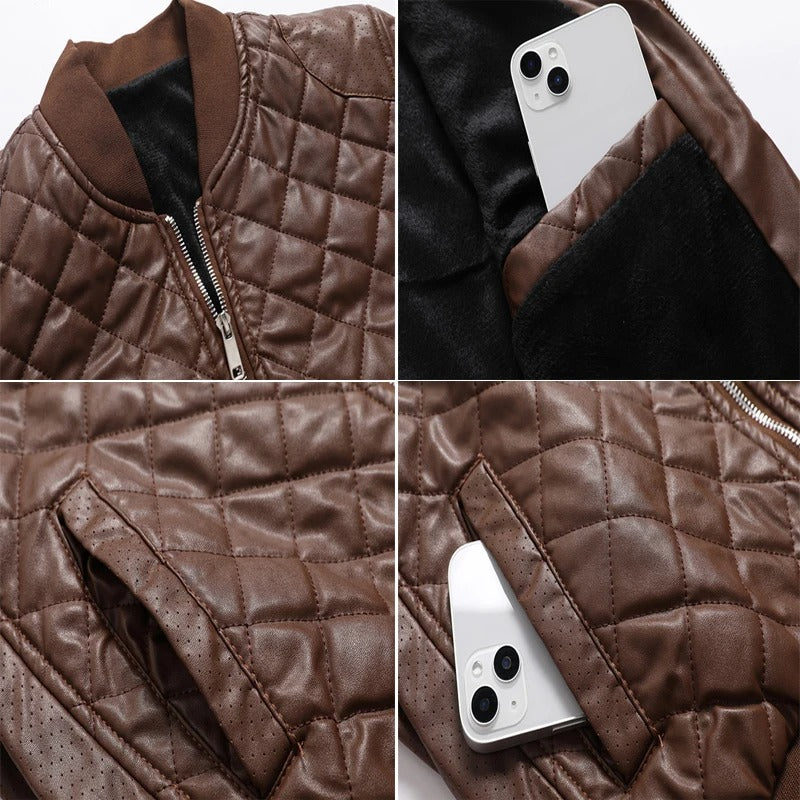 Textured Bomber Leather Jacket - Arklen