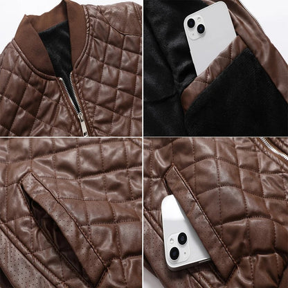 Textured Bomber Leather Jacket - Arklen