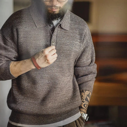Arklen Retro Knit Polo Sweater – Soft & Breathable Long-Sleeve