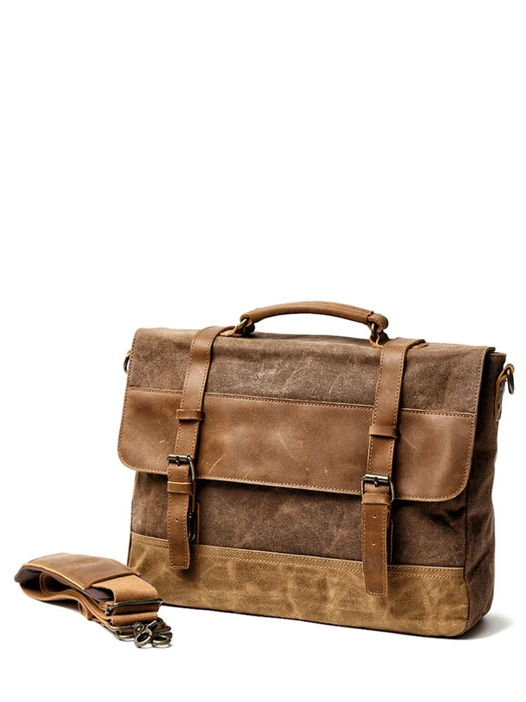 Arklen Voyager Messenger – Waxed Canvas & Leather Laptop Bag